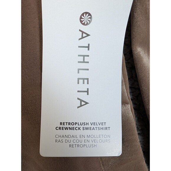 NWT ATHLETA Retroplush Velvet Crewneck Sweatshirt Side Snaps Brown Size Small - Picture 4 of 16